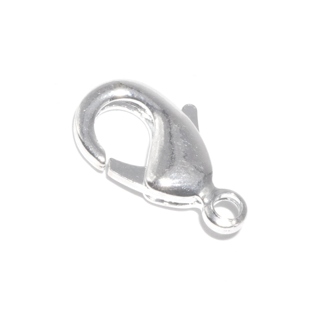 Clasp, Medium Lobster Clasp, Silver-Plated, 15mm x 8mm, 2 pcs