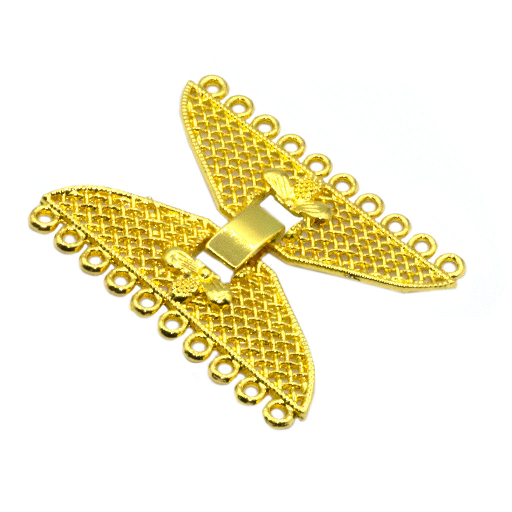 Clasp, Butterfly Snap Lock Clasp, Bright Gold, Alloy, 46mm x 35mm, Sold Per pkg of 1