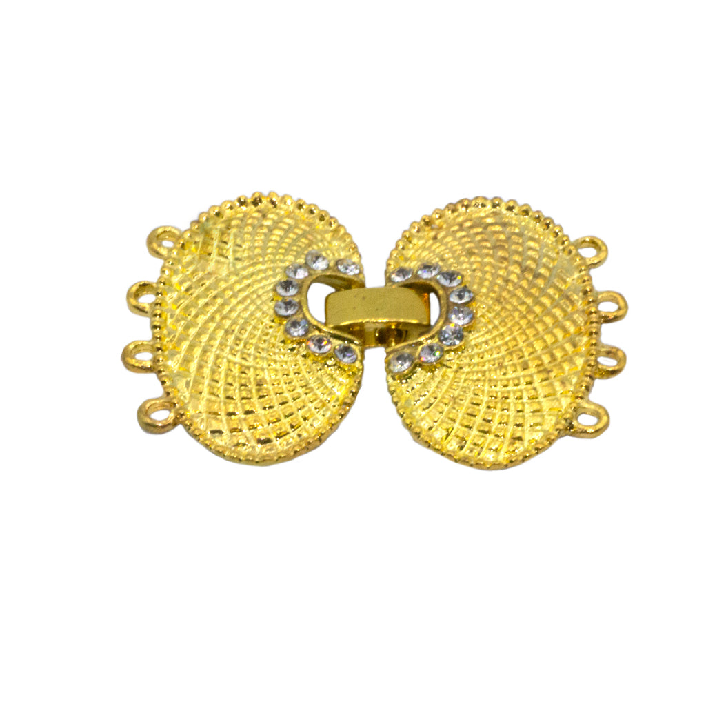 Clasp, Oval Snap Lock Clasp with Crystals, Bright Gold, Alloy, 35mm x 47mm, Sold Per pkg of 1