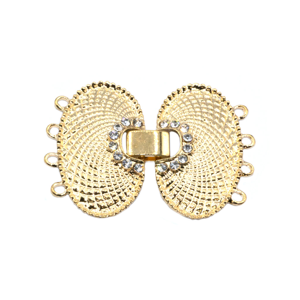 Clasp, Oval Snap Lock Clasp with Crystals, Gold, Alloy, 35mm x 47mm, Sold Per pkg of 1