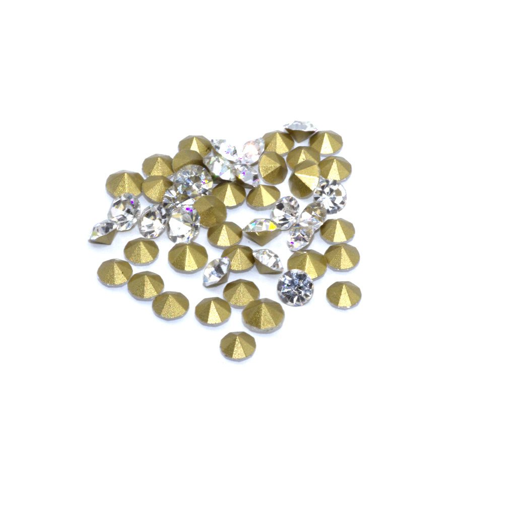Round Faceted Chaton, various sizes, Alloy, Clear Crystal, Pointed Foiled backs, Sold by grams per bag