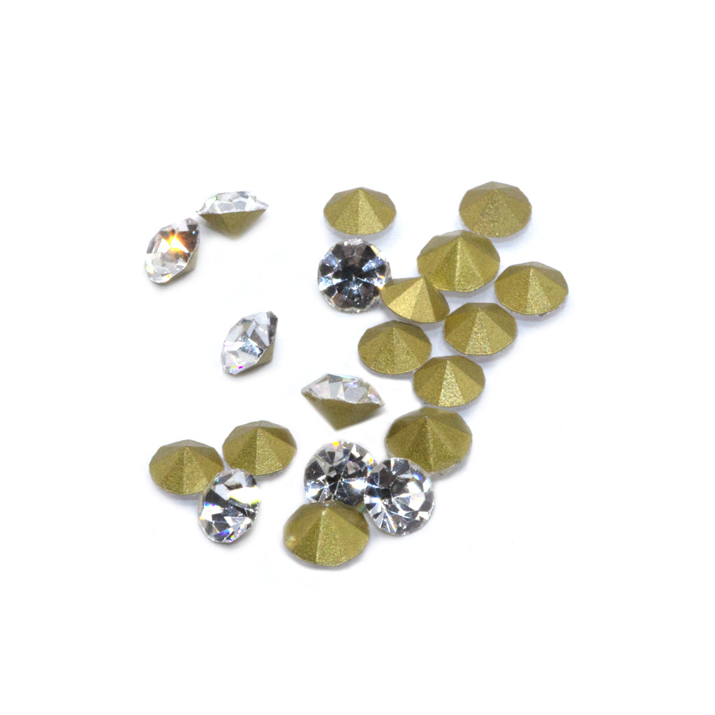 Round Faceted Chaton, various sizes, Alloy, Clear Crystal, Pointed Foiled backs, Sold by grams per bag