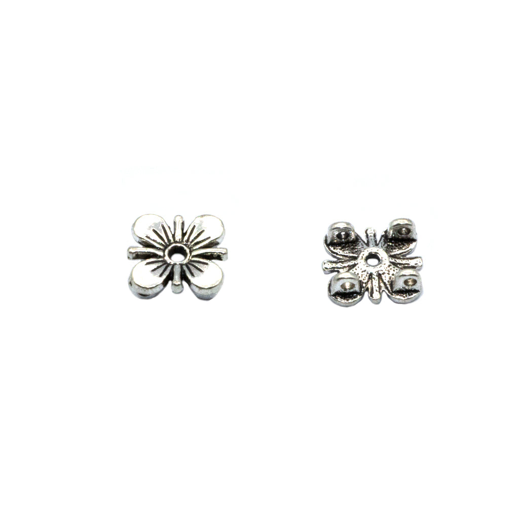Connector, 4 Hole Flower, Alloy, Antique Silver, 12mm x 13mm, Sold Per pkg of 5