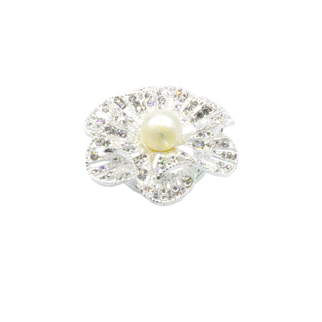 Connector, Flower with Pearl, Alloy, Bright Silver, 46mm x 46mm, Sold Per pkg of 1