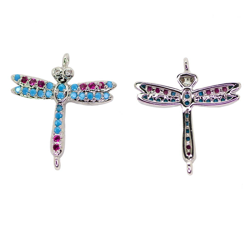 Micro Pave Dragonfly Connector, Cubic Zirconia, Gun Metal-Plated, 20mm x 18mm, 1pc