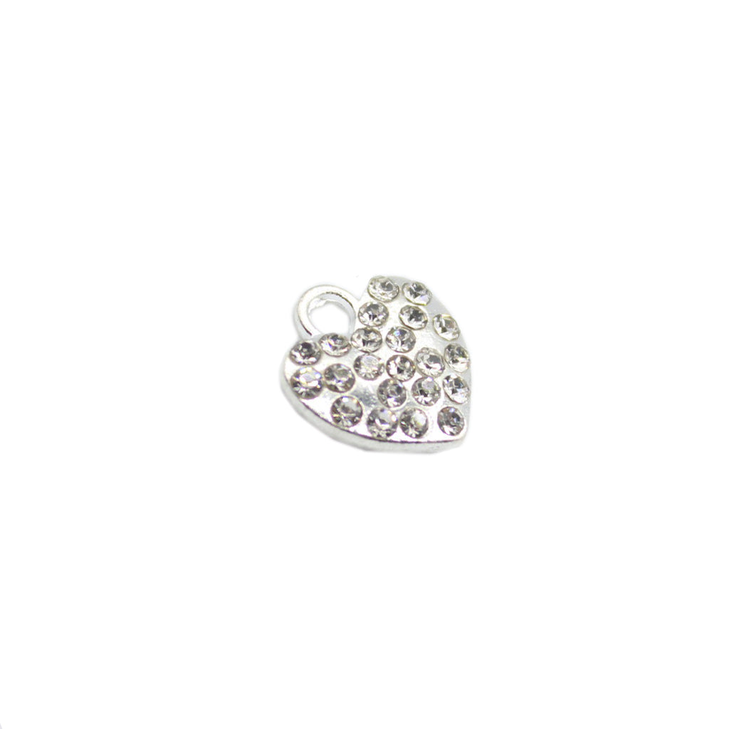 Charms, Rhinestone Heart, Silver Alloy, Sold Per pkg of 6, Available in multiple sizes