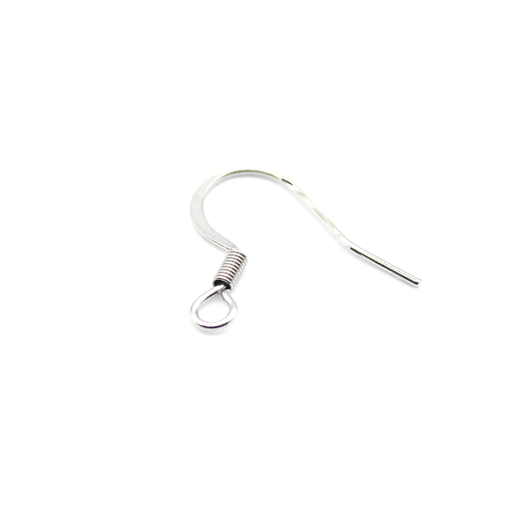 Earrings, Silver, Stainless Steel, Shepherd Hook with Coil and flat curve, 19mm x 16.5mm, 3mm hole,  12 pairs/bag
