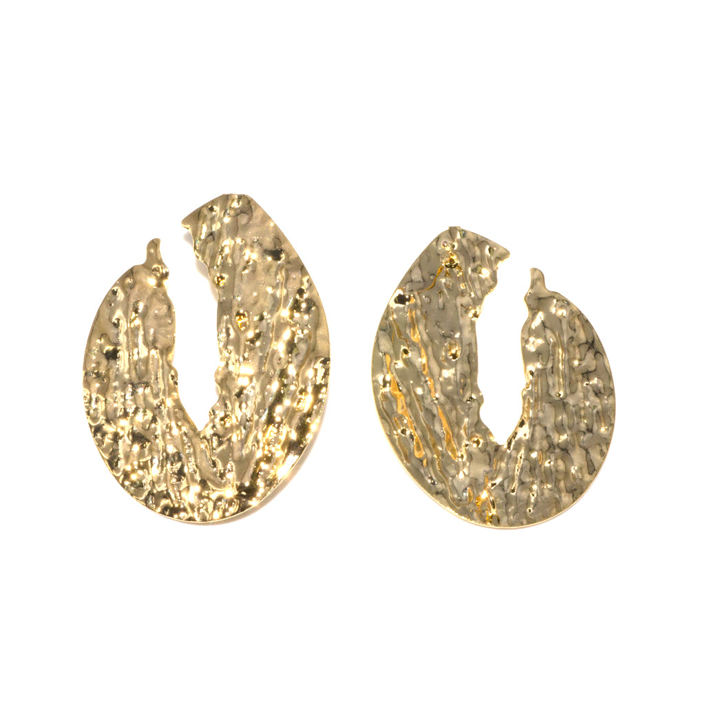 Earrings, Flat Wavy Earring Stud, Gold-Plated, 40mm x 29mm, 2 pcs per bag