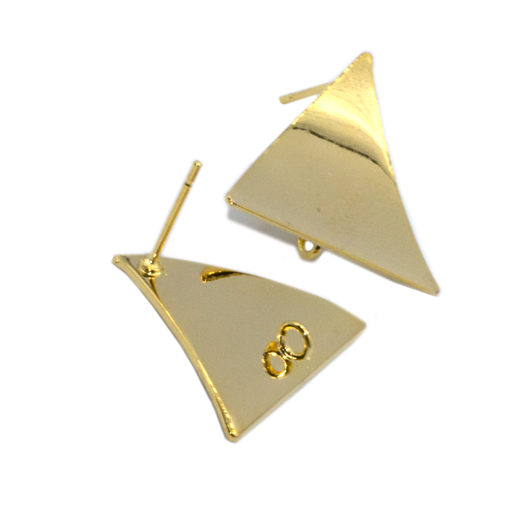 Earrings, Curved Triangle Earring Stud, Gold-Plated & Silver-Plated, 19mm x 19mm, 2 pcs per bag