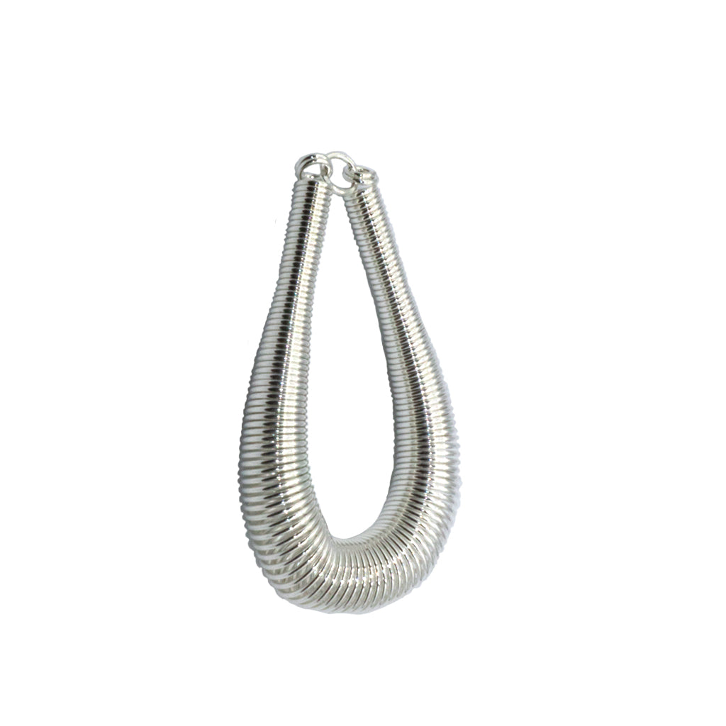 Earrings, Spring Coil Tear Drop Earring, Bright Silver, Alloy, 47mm x 28mm, sold per pkg of 1 pair