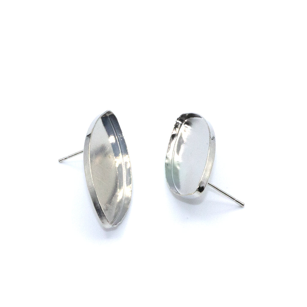 Earrings, Eye Shape Glue-On Bezel Earrings, Silver, Alloy, 31mm x 16mm - 1 pair per bag