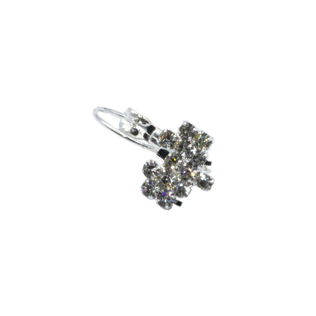 Earrings, Leverback Crystal Heart, Bright Silver, Alloy, 22mm x 12mm, sold per pkg of 1 Pair