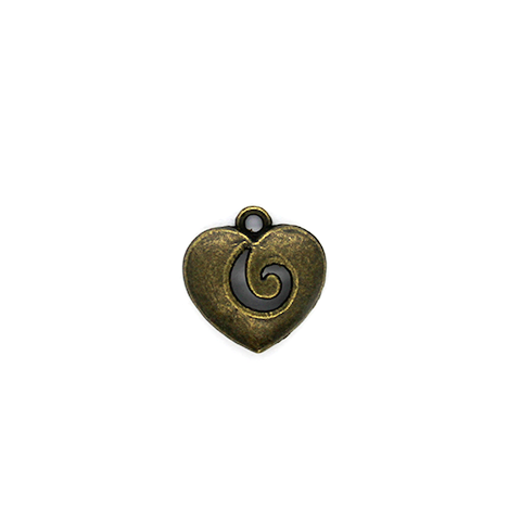 Charms, Holed Antique Heart, Bronze, Alloy, 16mm X 15mm, Sold Per pkg of 5
