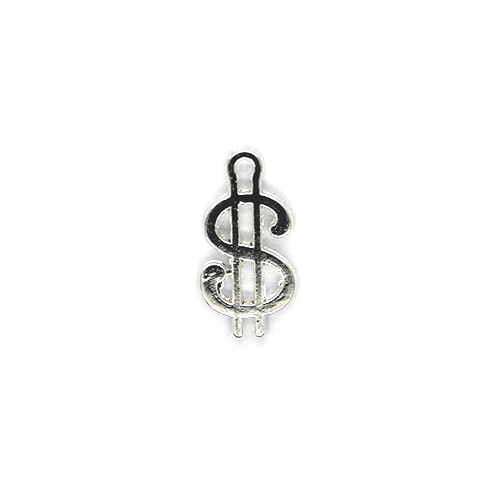 Charms, Dollar Sign, Silver, Alloy, 17mm X 9mm, Sold Per pkg of 6