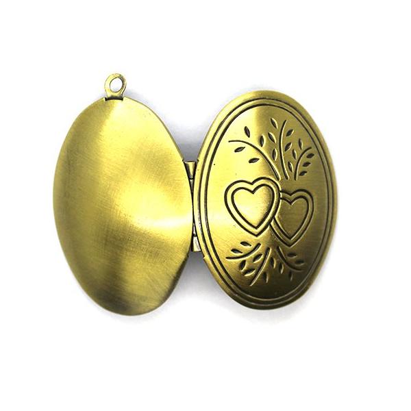 Pendant, Oval Dual Heart Locket, Brass, Alloy, 42mm x 27mm X 9mm, Sold Per pkg of 1