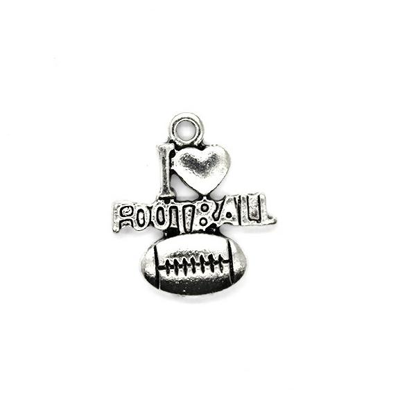 Charms, I Love Football, Silver, Alloy, 20mm X 17.7mm x 1.8mm, 6 pcs/bag