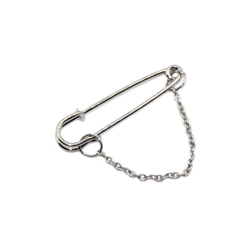 Pins, Brooch Pin with Chain, Silver, Alloy, 50mm x 14mm x 6mm, 2 pcs