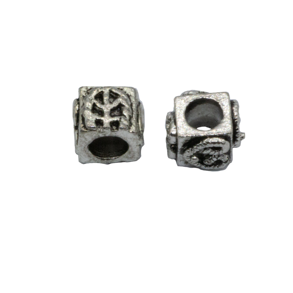 Spacers, Designed Cube, Alloy, Silver, 8mm X 7mm, Sold Per pkg of 6