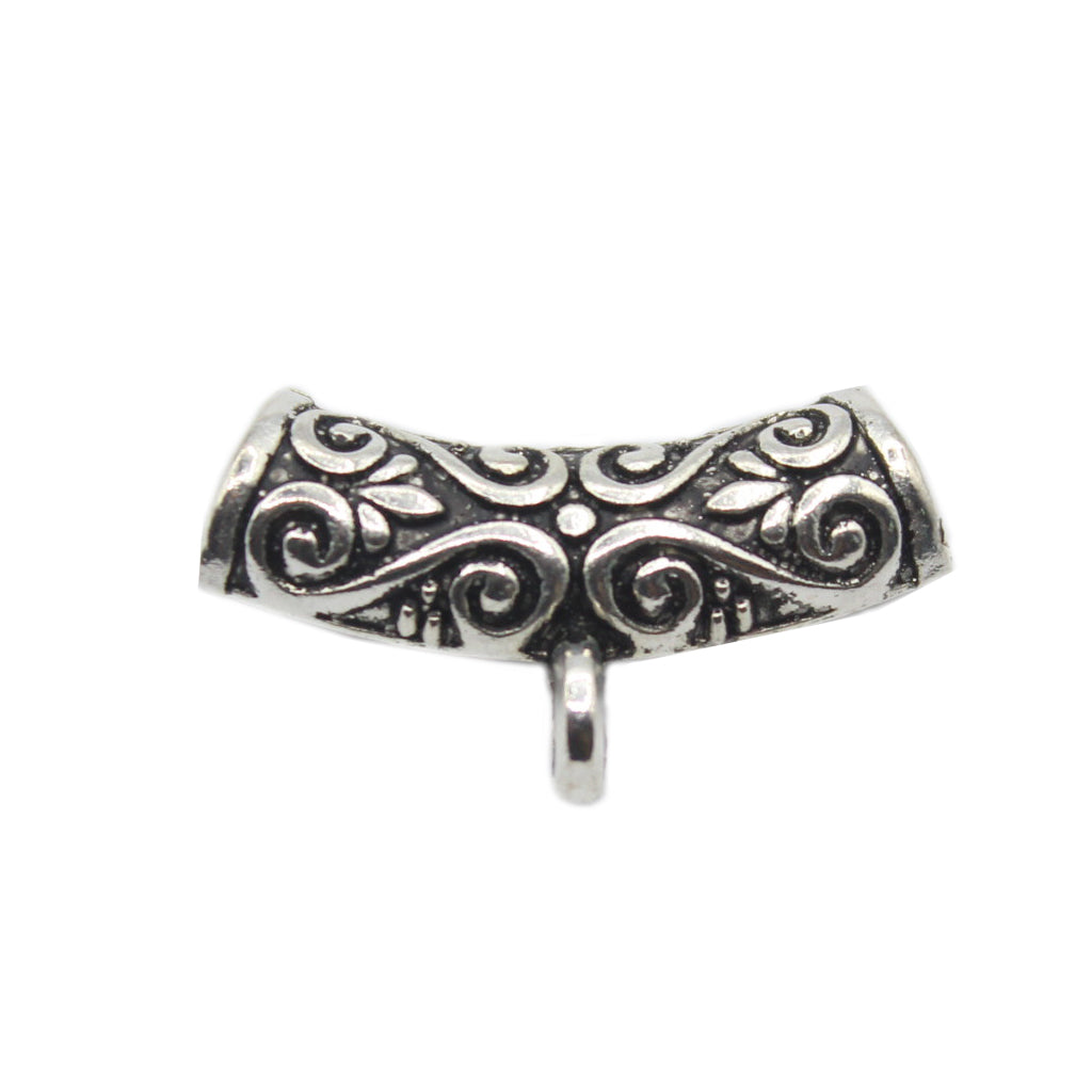 Pendants, One Sided Tube Pendant With Loop, Silver, Alloy, 31mm x 4mm x 2mm, 5 pcs per bag