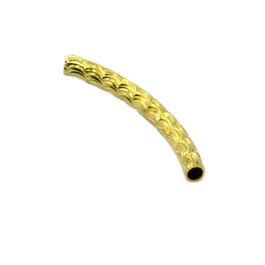 Spacers, Wavy Tube Spacer, Bright Gold, Alloy, 30mm x 3mm, Sold Per pkg of 9