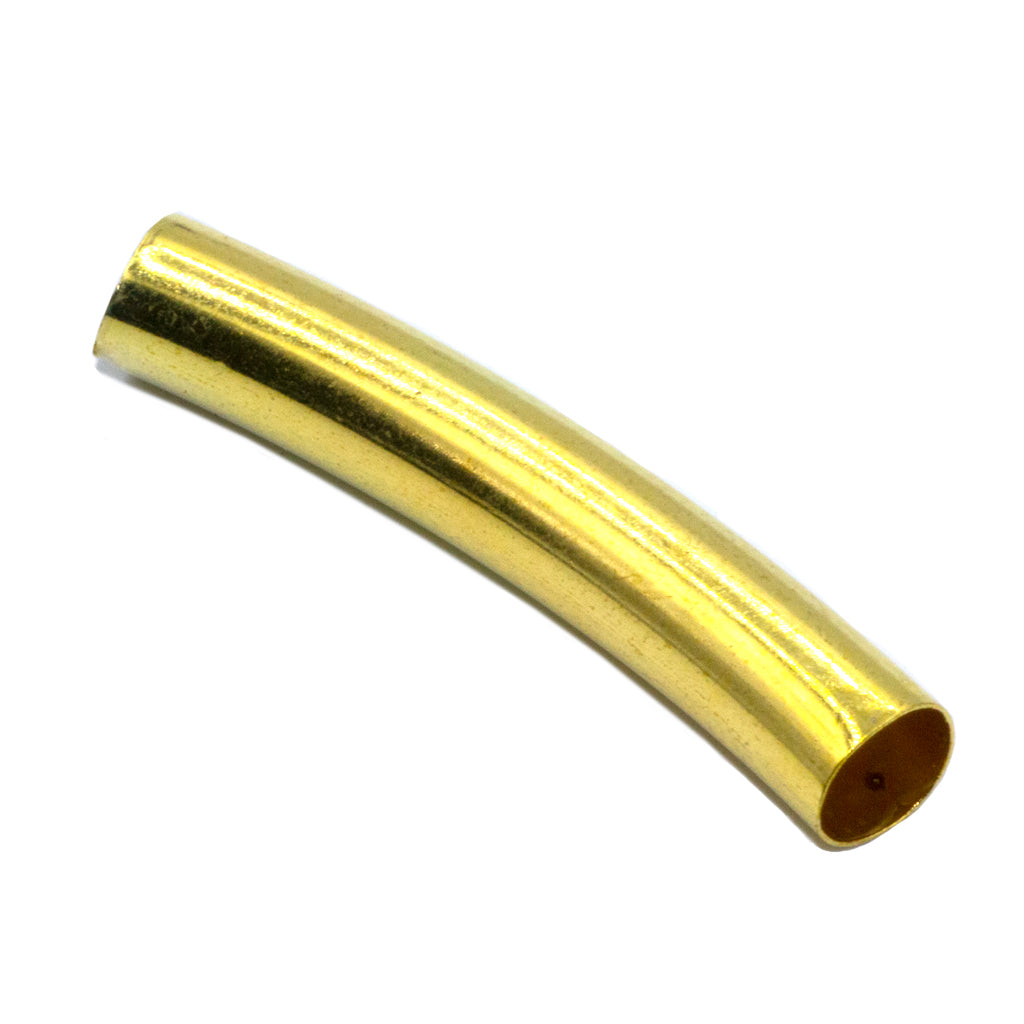 Spacers, Slightly Curved Plain Tube Spacer, Bright Gold, Alloy, 40mm x 7mm, Sold Per pkg of 5