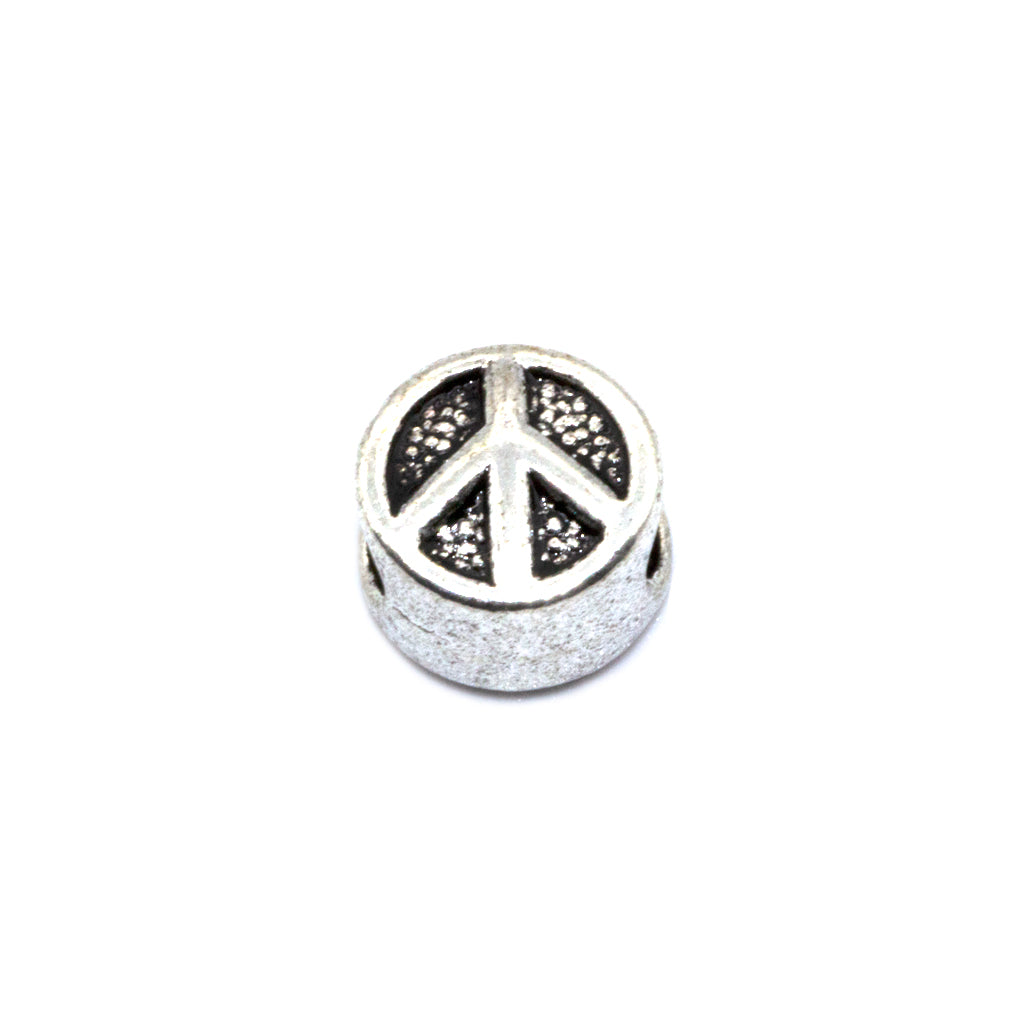 Spacers, Peace Sign Round Spacer, Alloy, Silver, 9mm x 8.5mm, 10 pcs per bag