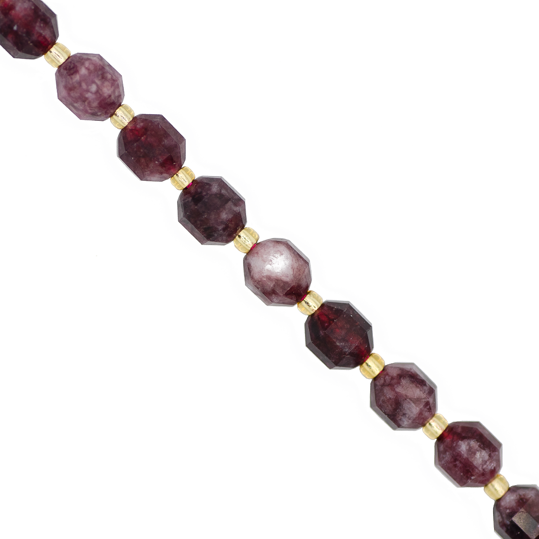 Faceted Hexagon Gemstones With Gold Spacer Bead, 8mm, Available in Various Gemstones