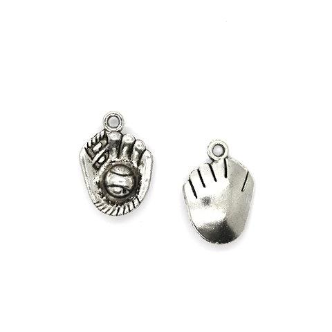 Charms, Baseball Glove and Ball, Silver, Alloy, 21mm X 14mm, Sold Per pkg of 3