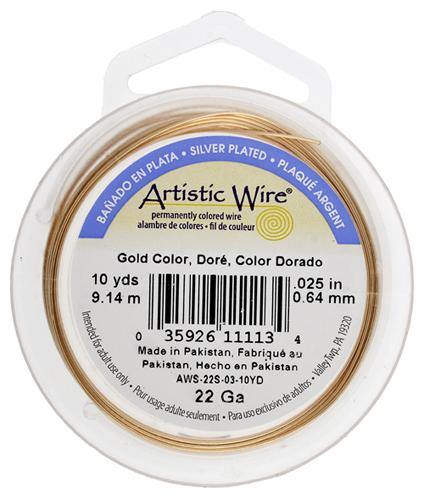 Artistic Wire - 10 yards - Silver Plated, Gold, 22 gauge - Butterfly Beads