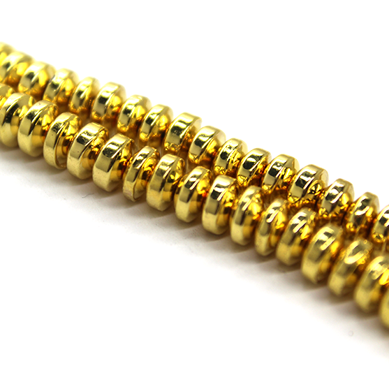 Hematite, Bright Gold Rondelle, Plated, 8mm x 3mm, 110 pcs per strand