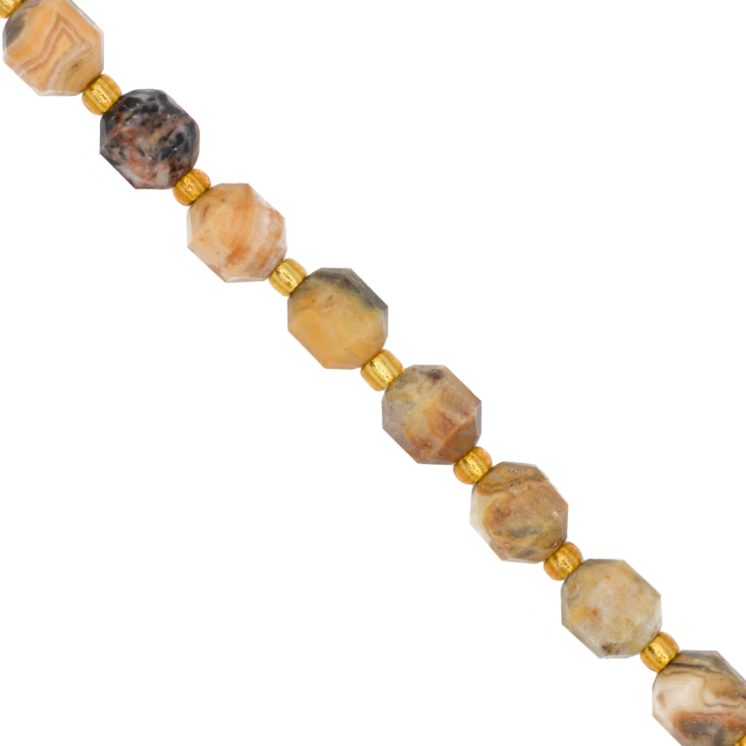 Faceted Hexagon Gemstones With Gold Spacer Bead, 8mm, Available in Various Gemstones