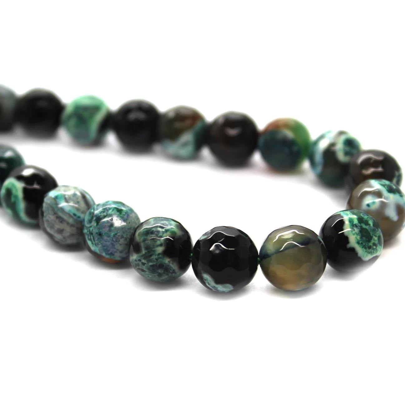 Agate Faceted - Dark Green Fire Agate, Semi-Precious Stone, 10mm, 38 pcs per strand - Butterfly Beads