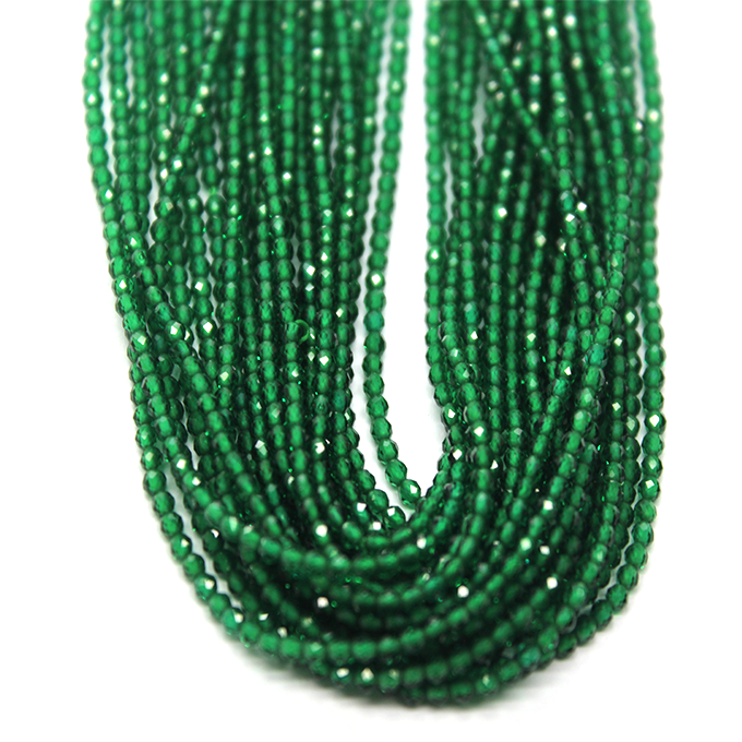 Faceted Green Jade, Semi-Precious Stone, 2mm, 208 pcs per strand
