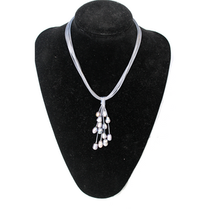 Multi Strand Fresh Water Pearl Necklace Ivory or Gray Leather