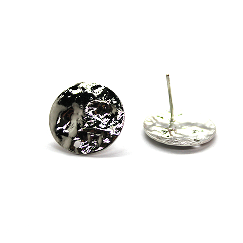 Small Circle Hammered Ear Studs, Silver-Plated, 15mm x 15mm, 4 pairs