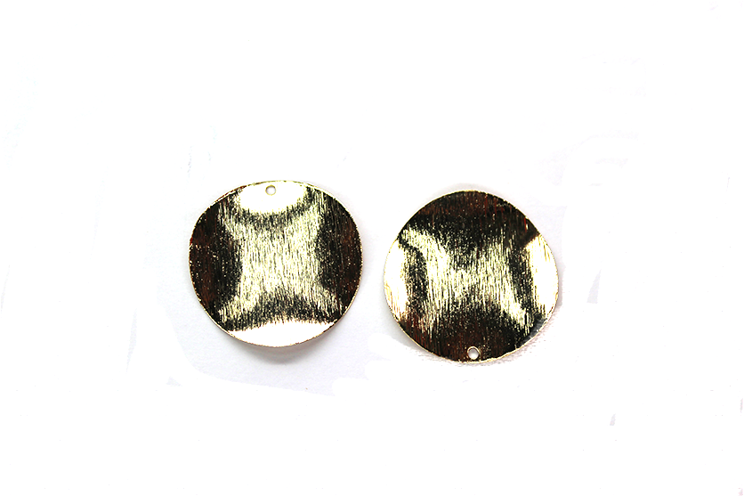 Wavy Round Pendant, Gold-Plated, 25mm x 25mm, 2 pcs