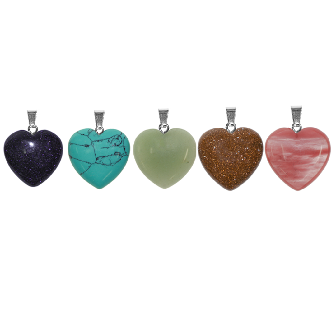 Heart Shaped Stone Pendant, 25mm x 25mm, Available in Multiple Semi-Precious Stones - 1 pc
