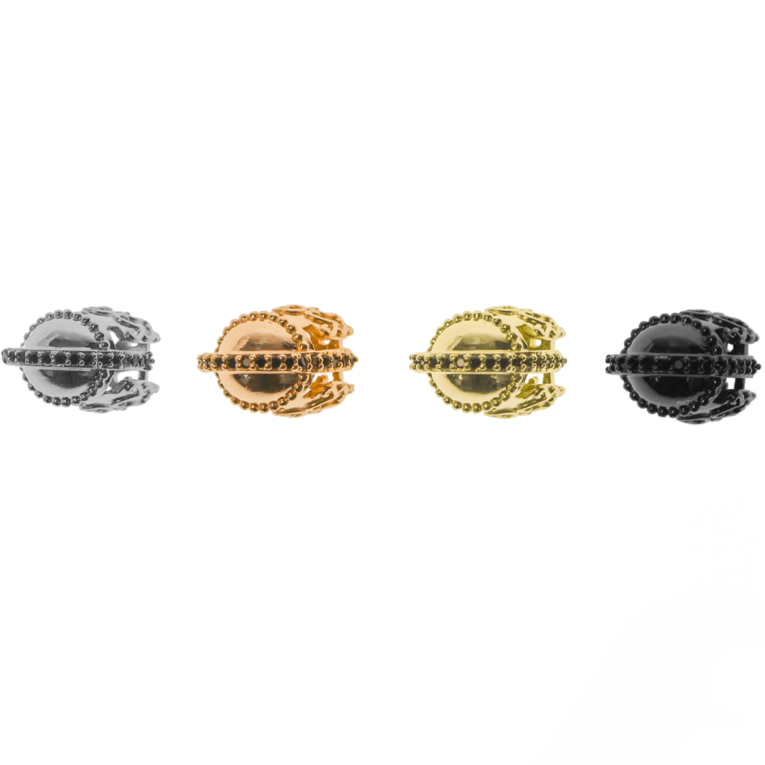 Bead, Micro Pave, Helmet, Black Cubic Zirconia, 11.5mm x 11mm, Sold Per pkg of 1, Available in Multiple Colours