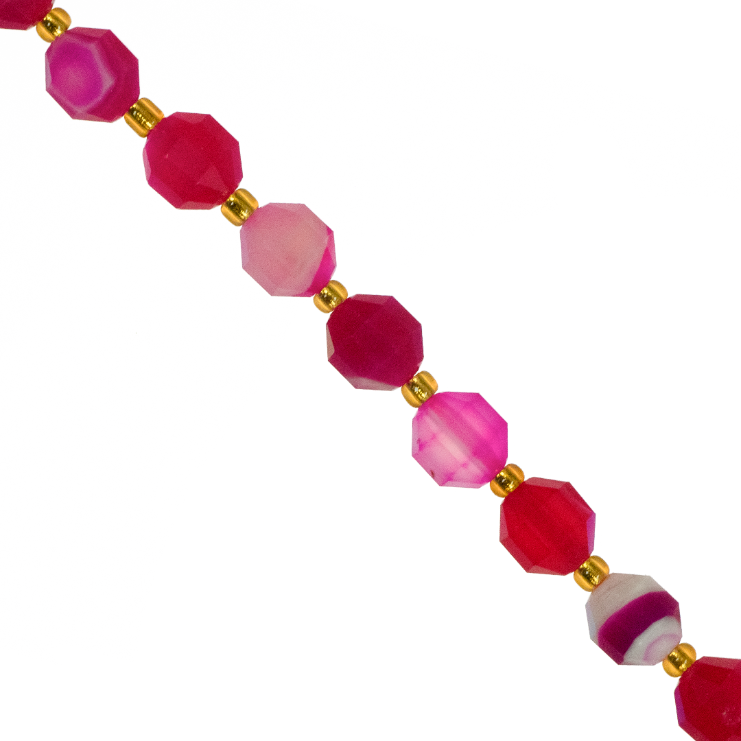 Faceted Hexagon Gemstones With Gold Spacer Bead, 8mm, Available in Various Gemstones