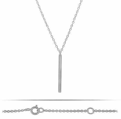 Necklace, Vertical Bar Cubic Zirconia, Sterling Silver with Rhodium, 16" + 2" Extension - 1pc