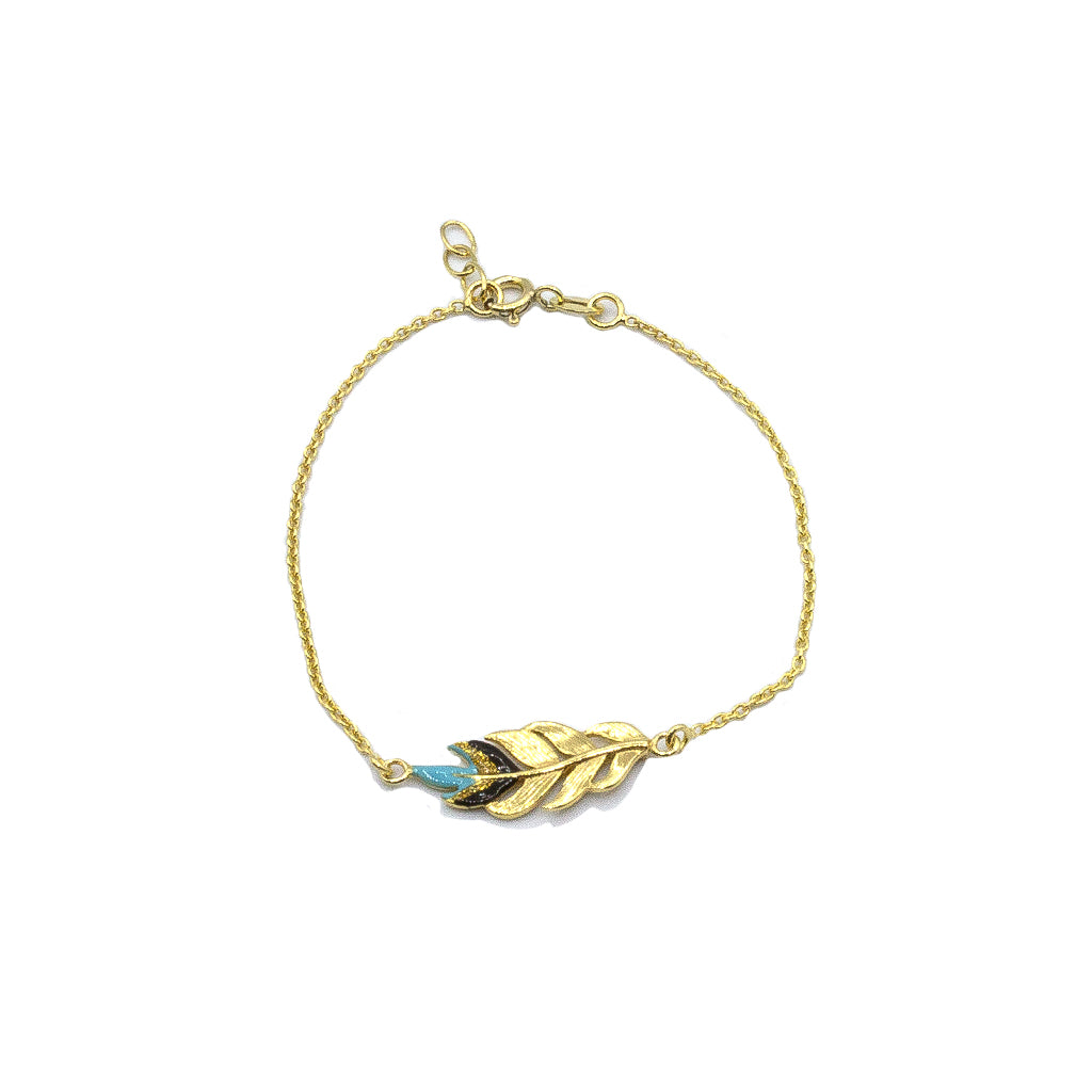 Feather Bracelet, Sterling Silver with Gold, 7″+0.5″ Extension (length) - 1 Pc