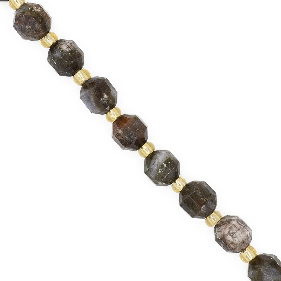 Faceted Hexagon Gemstones with Gold Spacer Bead, 6mm, Available in Various Gemstones