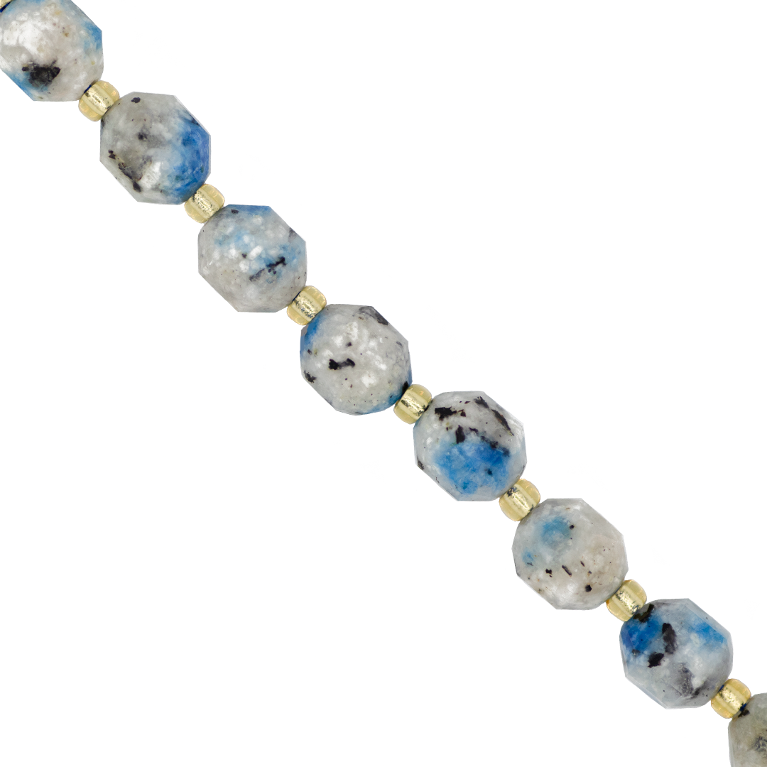 Faceted Hexagon Gemstones With Gold Spacer Bead, 8mm, Available in Various Gemstones