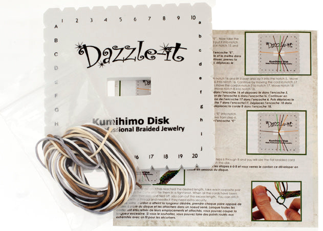 Square Kumihimo Plate w/ Rattail (5 colors, 2yd each), 14cm,  3.5cm Hole