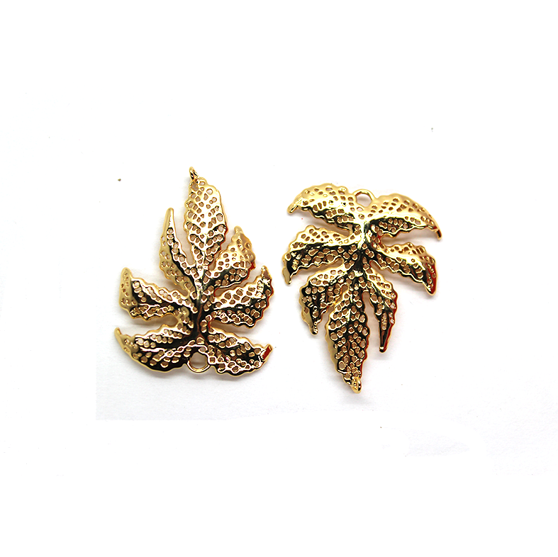 Leaf Pendant, Gold-Plated, 35mm x 25mm, 1pc