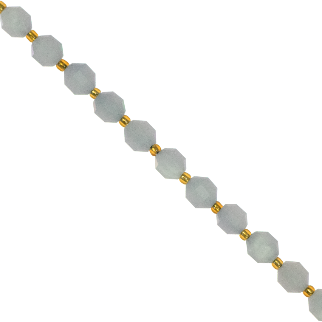 Faceted Hexagon Gemstones With Gold Spacer Bead, 8mm, Available in Various Gemstones