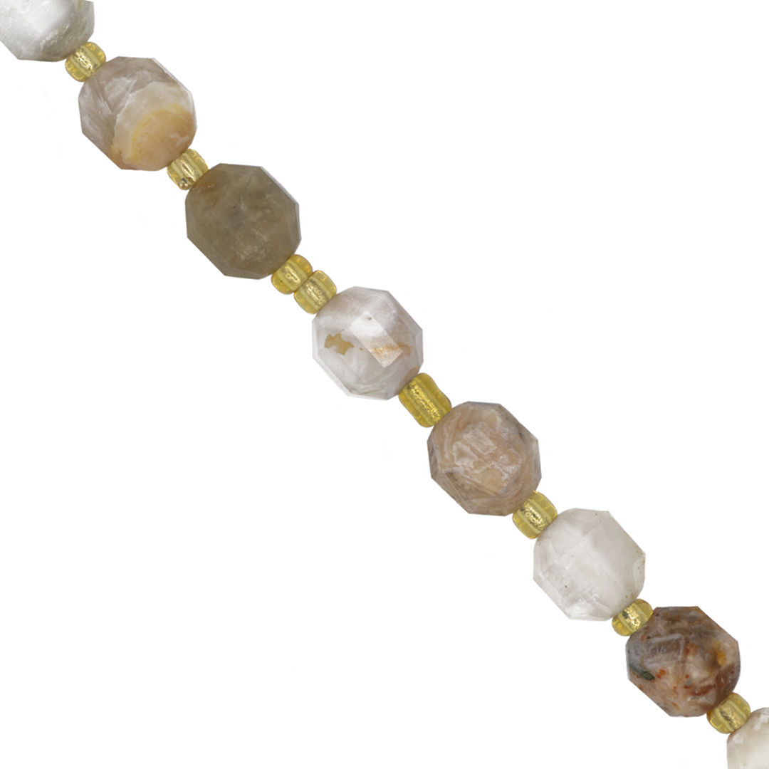 Faceted Hexagon Gemstones With Gold Spacer Bead, 8mm, Available in Various Gemstones