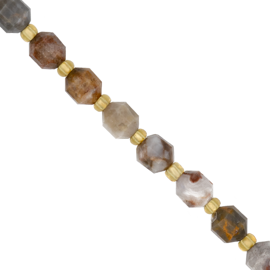 Faceted Hexagon Gemstones with Gold Spacer Bead, 6mm, Available in Various Gemstones