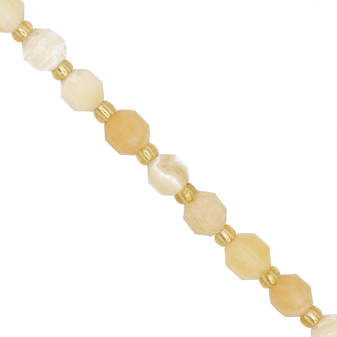 Faceted Hexagon Gemstones with Gold Spacer Bead, 6mm, Available in Various Gemstones