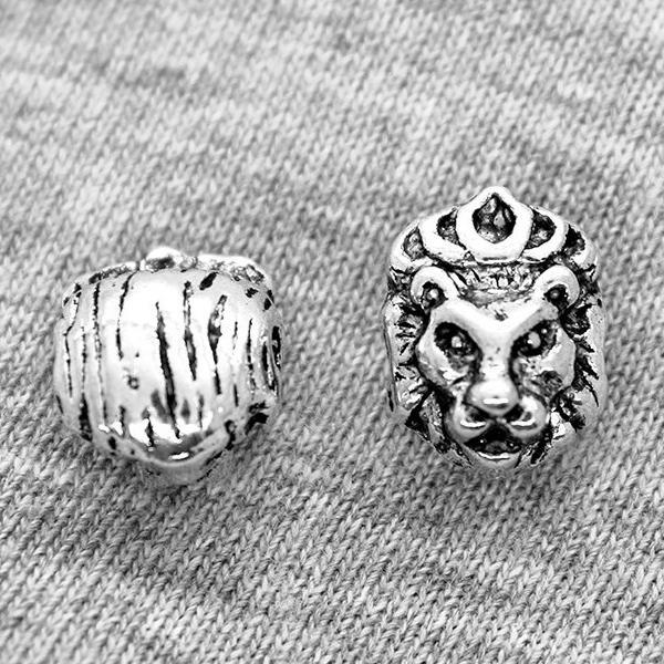 Spacers, Lion Head with Crown, Alloy, Silver, 14mm X 11mm, Sold Per pkg of 4